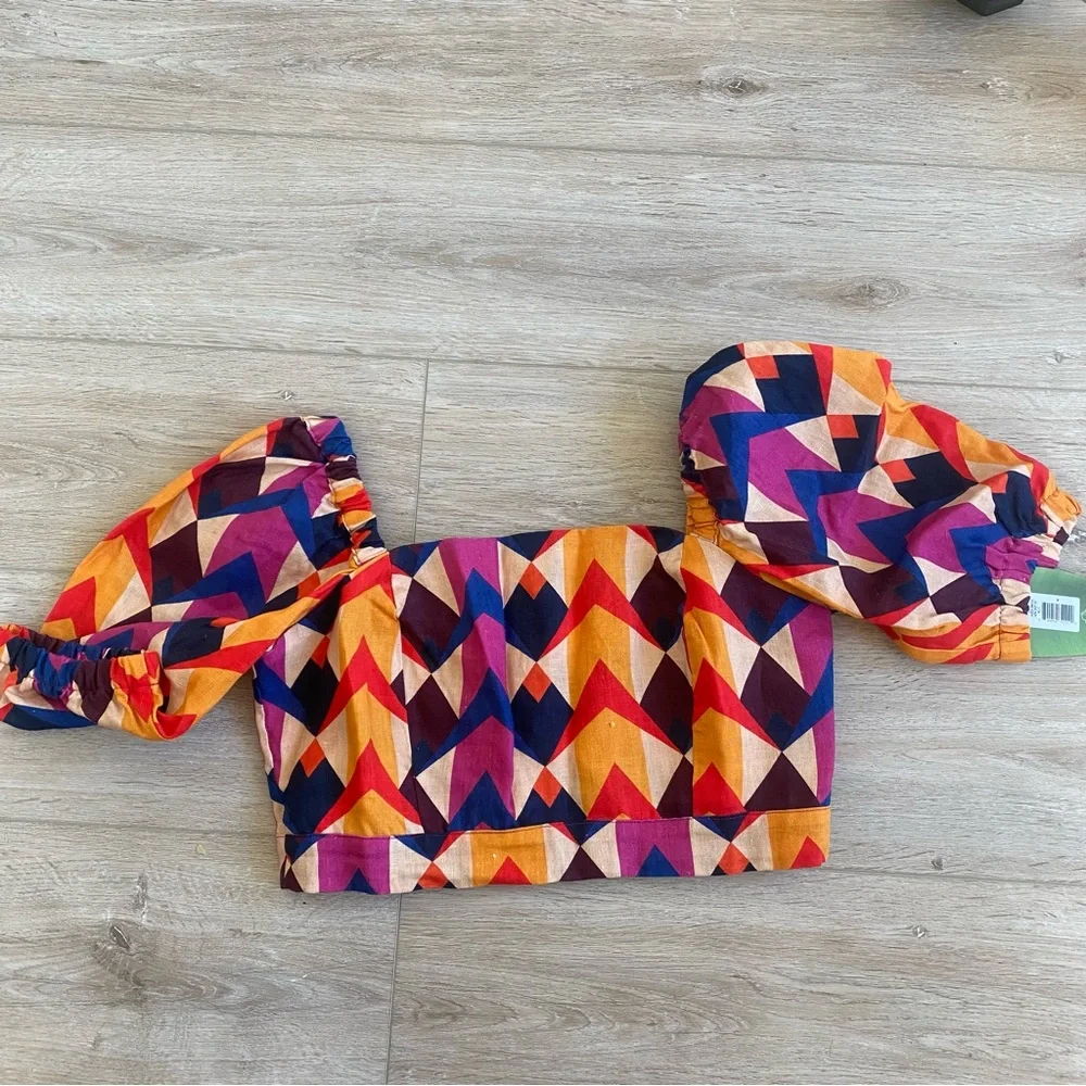 NWT Farm Rio Lindeza Grafica Linen Crop Top - Picture 3 of 7